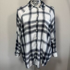 American Eagle Plaid Oversized Shirt Women's Fit Gray White Black Size S Small
